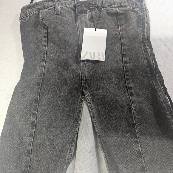 NWT Upcycled Zara Denim Top Gray Jean Tube Top Side Zip Size S - Picture 2 of 3